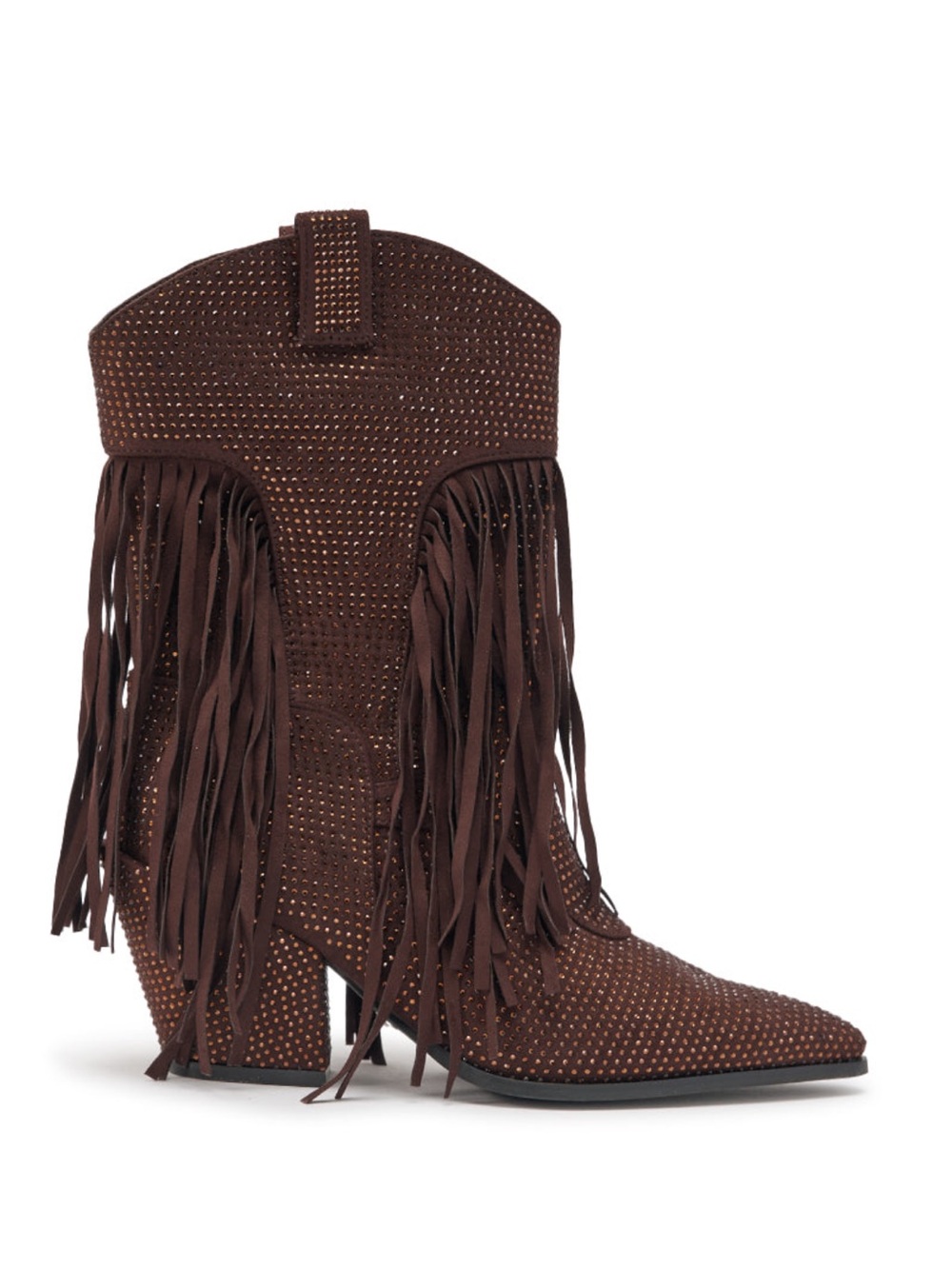 Fringed Embellished Brown Leather Ankle Boots MESSAGE 4 MORE SIZES